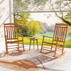 Costway Outdoor Patio Wood Rocking Chair Garden High-Back Poplar Wood Rocker