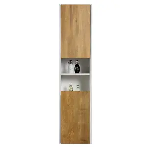 Declan White & Oak Wall Hung Bathroom Tall Storage Unit (H)1700mm (W)400mm