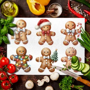 Textured Glass Chopping Board Gingerbread Design - Medium