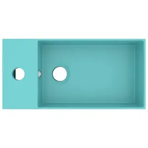 Belfry Bathroom Kettering 480mm L x 250mm W Ceramic Rectangular Sink with Overflow Light Green