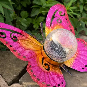 Gardenwize Solar Metal Sunset Butterfly With LED Crackle Ball