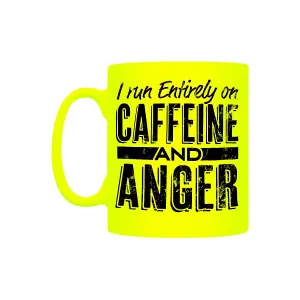 Grindstore I Run Entirely On Caffeine And Anger Mug Neon Yellow (One Size)