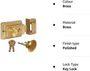 Rim Night Latch Door Lock - Polished Brass Gate Lock Extra Security