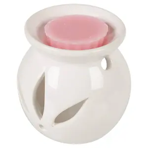 URBNLIVING 8cm Height White Ceramic Scented Candle Burner With Wax Tart Scents Fragrance Pink Rose