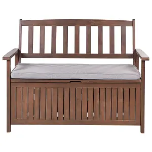 Garden Bench with Cushion SOVANA with Storage Acacia Wood Light Grey