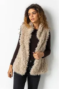 Roman Faux Fur Fluffy Gilet In Beige Female 20 0223