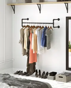 Wall-Mounted Clothes Rack, Set of 2, Industrial Pipe Clothes Hanging Bar, Space-Saving, Each Holds up to 60 kg