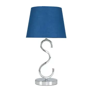 ValueLights Cabonna Sleek Design Chrome Touch Table Lamp with Navy Blue Tapered Light Shade - with 5w LED Candle Bulb