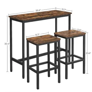 VASAGLE Dining Table Set, Bar Table and Stools Set, Breakfast Bar Table with Bar Stools Set of 2, Industrial Steel Frame