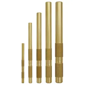 Sealey Brass Punch Set 5 Pcs 1/4" 3/8" 1/2" 5/8" 3/4" Sizes Knurled Grip AKB05