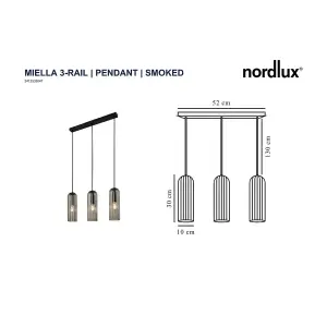 Nordlux Miella 3-Rail Indoor Dining Living Kitchen Hallway Pendant In Smoked (Diam) 10cm