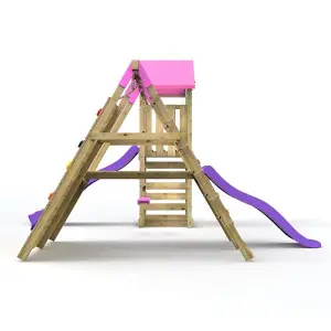 Rebo Wooden Climbing Frame with Swings, 6+8FT Slides & Climbing Wall - Alverstone Pink