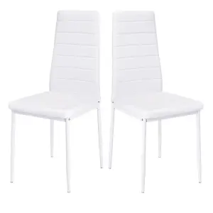 Set of 2 White PU Leather Dining Chairs Set Accent Chairs with Metal Legs for Kitchen Living Room