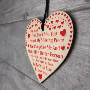 Red Ocean MY MAN Anniversary Gift For Men Wooden Heart Plaque Birthday Gift For My Man, Husband, Boyfriend, Valentines Day Gifts