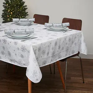 Celebright Festive Christmas PVC Tablecloth - 52x90in - Silver Blizzard