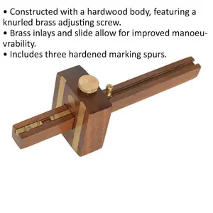 200mm Hardwood Mortise Gauge - Knurled Brass Adjusting Screw - Marking Spurs