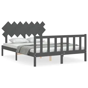 Berkfield Bed Frame with Headboard Grey King Size Solid Wood