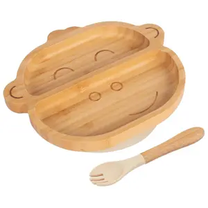 Bamboo Monkey Baby Weaning Plate & Fork Set - Beige