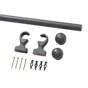 Matt Dark grey Non extendable Ball Single curtain pole set, (L)2m (Dia)28mm