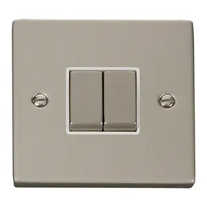 Pearl Nickel 10A 2 Gang 2 Way Ingot Light Switch - White Trim - SE Home