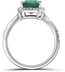 Astra 1.50Ct Lab Emerald And Diamond Halo Shoulder Set Octagon Cut Ring In Silver