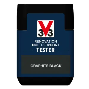 V33 Renovation Graphite Black Satinwood Multi-surface paint, 50ml Tester pot