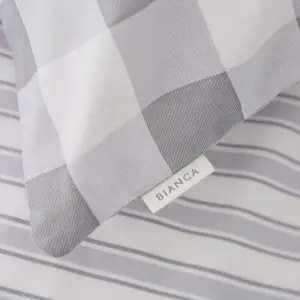 Bianca Fine Linens Bedroom Check And Stripe Fitted Sheet 25cm Depth Grey