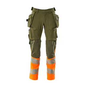 Mascot Accelerate Safe Trousers with Holster Pockets - Moss Green/Orange   (46.5) (Leg Length - Regular)