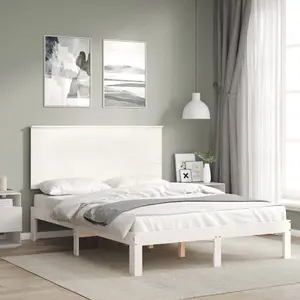 Berkfield Bed Frame with Headboard White 140x190 cm Solid Wood