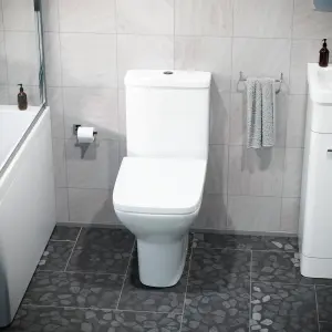 Nes Home Cyan Rimless Close Coupled WC Toilet Pan, Cistern and Slim Soft Close Seat