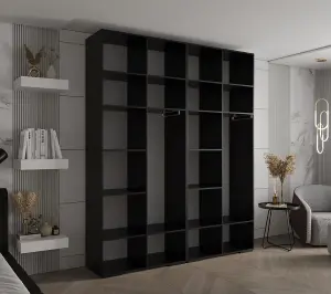 Stylish Black Inova 4 Hinged Door Wardrobe W2000mm H2370mm D470mm - Customisable Storage with Gold Round Handles