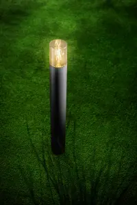 CGC Black Outdoor 0.8m Post Bollard Light Smoked Diffuser Modern Design Garden Patio Outside Driveway Path E27 IP54 Weatherproof