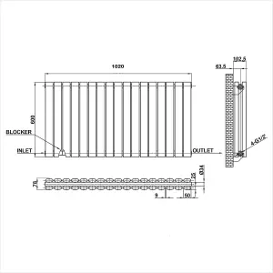 Nes Home 1020 X 600 mm Double Oval Tube Matte Black Radiator