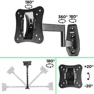 Duronic TVB0920 Full Range TV Bracket, Swivel and Tilt Wall Mount with VESA 100x100 for Flat Screen Television Screen 13-30"