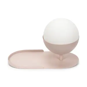 ValueLights Marlow Blush Pink Metal Plug in Wall Light with Shelf and Glass Globe Lampshade