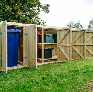 Shireburn 2 Wheelie Bin/6 Recycle Box Store - Timber - L80.4 x W319.5 x H120 cm