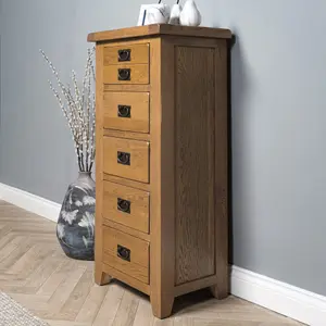 Elm home And Garden Rustic Oak 5 Drawer Wooden Chest Of Drawers Tall Boy 116cm High x 55cm Wide x 40cm Deep Fully Assembled