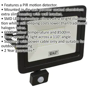 Extra Slim Floodlight with PIR Sensor - 100W SMD LED - IP65 Rated - 8500 Lumens