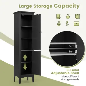 Costway 5-Tier Bathroom Tall Cabinet Slim Freestanding Storage Organizer Cupboard 2 Door