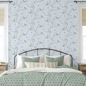 World of Wallpaper Phoebe Birds Wallpaper Blue (50140-BUR)