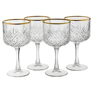 Queensway Home & Dining 490ml 4 Pcs Timeless Cocktail Martini Goblet Gold Rim Glassware Sets Mixers