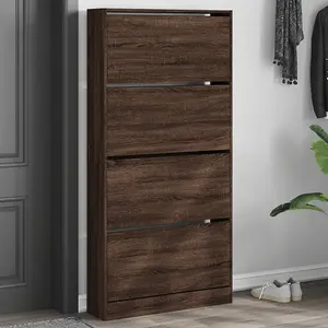 Berkfield Shoe Cabinet with 4 Flip-Drawers Brown Oak 80x21x163.5 cm