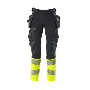 Mascot Accelerate Safe Trousers with Holster Pockets - Dark Navy/Hi-Vis Yellow   (52.5) (Leg Length - Regular)