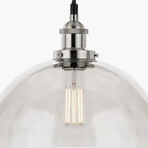 Ceiling Light Antique Silver Metal and Glass Dome Pendant