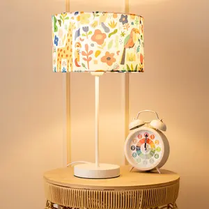 ValueLights Charles White Metal Single Stem Table Lamp with Tropical Lamp Shade and LED Bulb