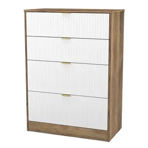 Nashville Ready assembled White & oak 4 Drawer Chest (H)1063mm (W)766mm (D)395mm