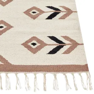 Cotton Kilim Area Rug 140 x 200 cm Beige and Black NIAVAN