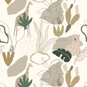 Roomblush Nursery  Safari Jungle Kids Eco 4 Lane Repeatable Wallpaper Mural 200 x 285cm, Neutral Beige