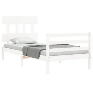 Berkfield Bed Frame with Headboard White Single Solid Wood