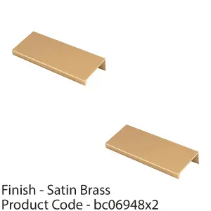 2 PACK - Square Edge Finger Pull Handle - Satin Brass 100mm - Slim Cupboard Drawer